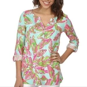 Lilly Pulitzer Dorothy In The Villas Floral Pima Pintuck Henley Tunic Top
